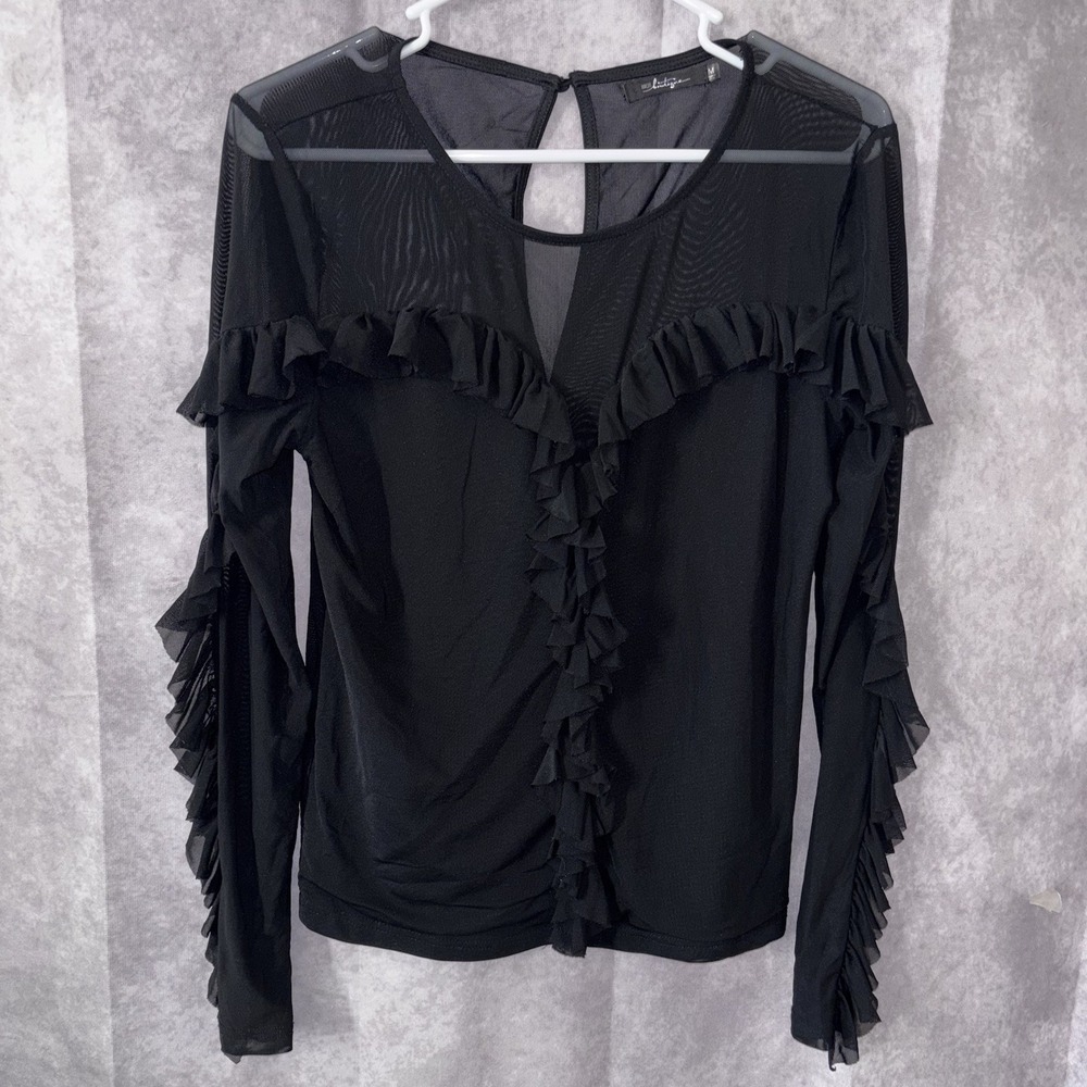 BKE Boutique Women's Medium Sheer Mesh Ruffle WhimsyGoth Coquette Flair Top